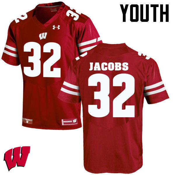 Youth Wisconsin Badgers #32 Leon Jacobs College Football Jerseys-Red - Click Image to Close